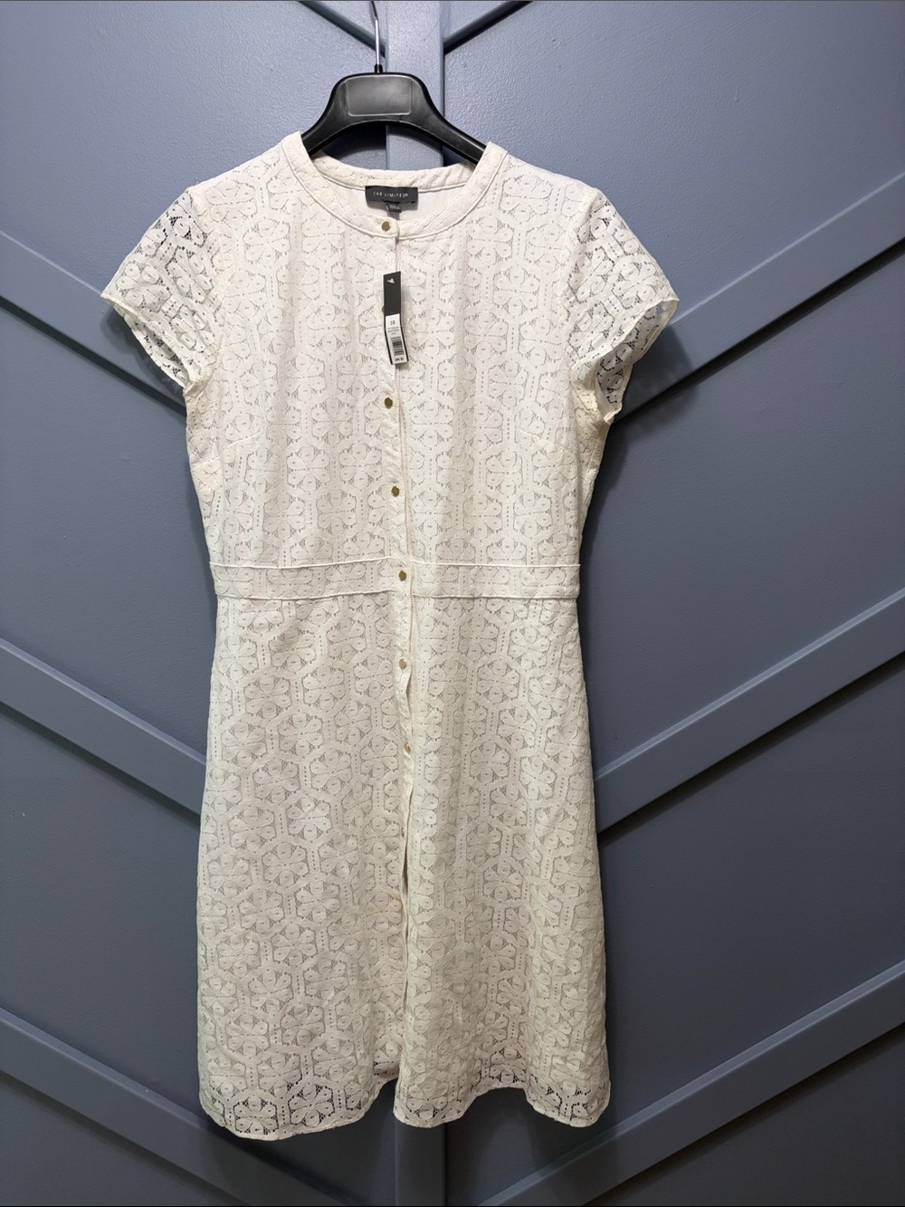 The Limited Cream Lace Button-Front Midi Dress